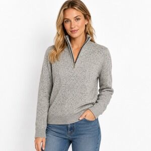 100% Cashmere Johnnie-O Quarter Zip Sweater Grey Donegal Fleck Knit Women Small